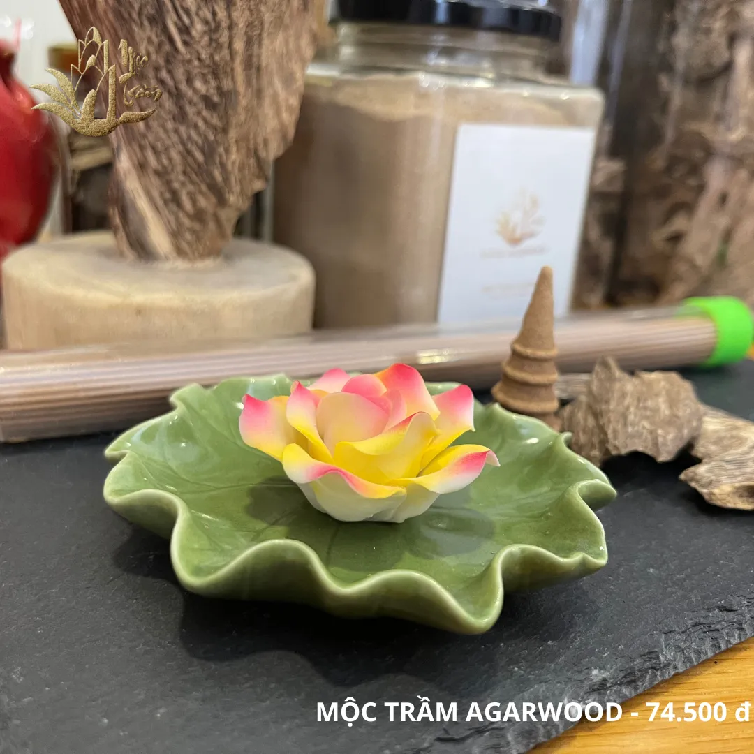Floral Incense Holder &amp; Lotus Leaf Ceramic Burner Plate – Thick Glazed Premium Set for Vietnamese Natural Agarwood